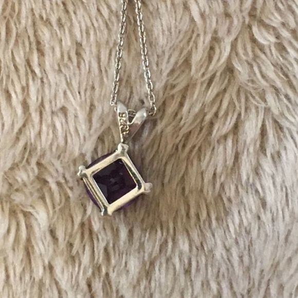 Faceted Purple Amethyst Cushion Cut Pendant and Sterling Silver 18 inch Necklace - Picture 7 of 9